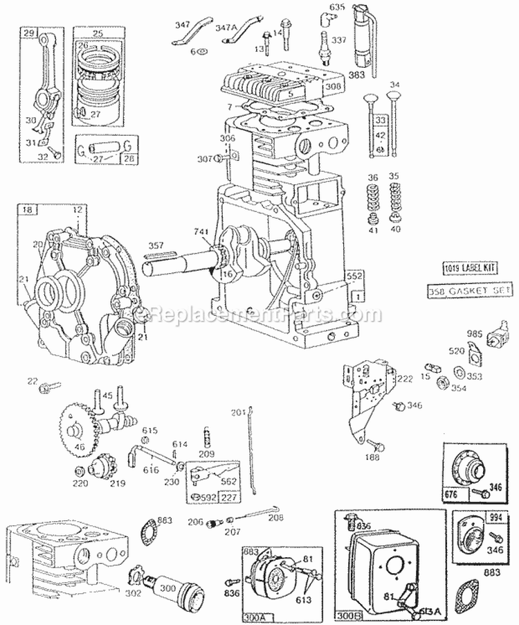CylinderCrankcaseMufflers Diagram and Parts List for 194412-0123-99  Briggs and Stratton Engine